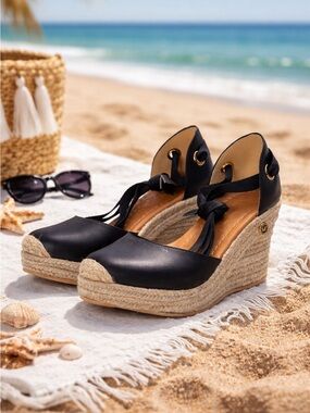 Othr Black and Tan Espadrille Wedges